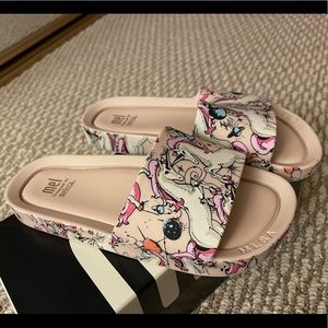 mini melissa Girl's Beach Slide Print Little Kid Size 13